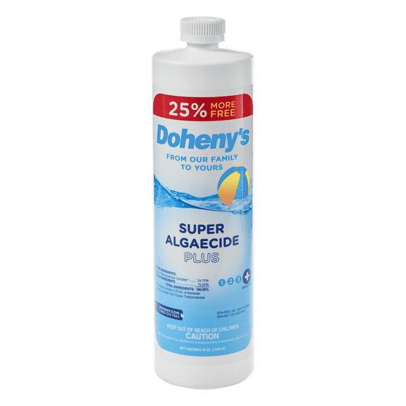 Doheny's Super Algaecide Plus, Pro-Grade 7.1% Chelated Copper Pool Algaecide, Non-Foaming & No Clouding, Safe to swim after use, 40 oz Bottle