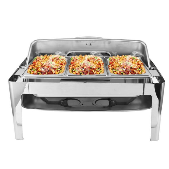 9L Stainless Steel Chafing Dish, Buffet Catering Food Warmer with Transparent Glass Lid, Alcohol Heating Catering Serve Chafer for Hotels, Restaurants, Buffet