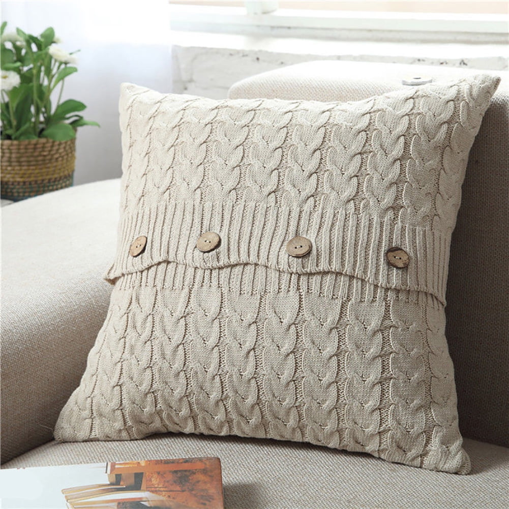 Cable Knit Soft Square Pillow Case Sofa Waist Throw Cushion Cover Home Decor
