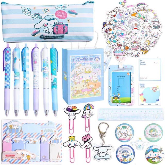 Set de papelería Vivaterra kawaii con estuche, bolígrafos y stickers