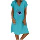 thumbnail image 1 of Vestido de algodón y lino de manga corta con estampado de verano con cuello en V suelto para mujer a la moda Fridja  bnh4761, 1 of 7