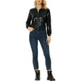 thumbnail image 3 of INSPIRE CHIC Women's Casual Stand Collar Metallic Zip Crop Length Bomber Jacket S Black, 3 of 8