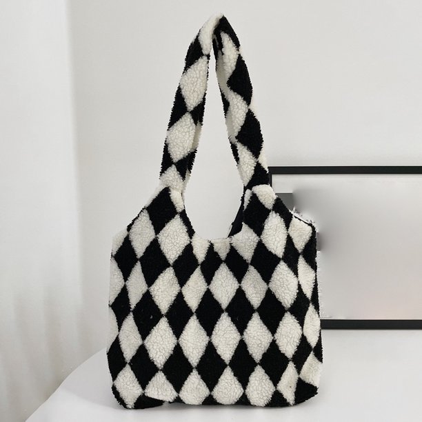 Bolso esponjoso para mujer, bolso Hobo sencillo de gran capacidad, bolso de invierno para niñas con entramado de diamantes