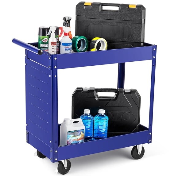 BeesClover 2 Tray Tool Cart, 400 LBS Capacity Rolling Tool Carts On Wheels, Heavy Duty Utility Cart with Pegboard, Mechanic Tool Storage Cart for Garage, Warehouse and Repair Shop