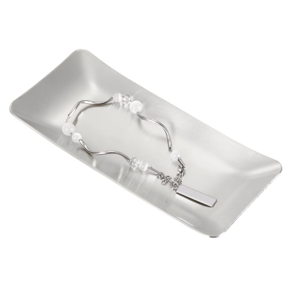 Uxcell Decorative Tray, 5.7x2.6" Stainless Steel Rectangular Frosted Serving Tray for Dessert Napkin Towel Candle Jewelry Bathroom Platter, Stackable, Silver