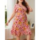 thumbnail image 4 of Vestido de talla grande para mujer Vestido informal de manga corta con cuello en V estampado fl Abanopi Vestido, 4 of 7