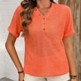 thumbnail image 2 of Hot days, bold styles Olyvenn Women's Short Sleeve V Neck Shirts Loose Solid Color Casual Knit Beach Blouses Summer Eyelet Hollow Out Basic Pullover Orange M, 2 of 4