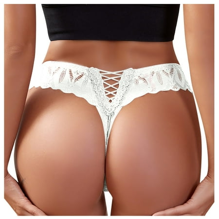 

QWERTYU Seamless Bikini Underwear for Women Lace Sexy See Through G-String Thong Low Rise V-back Panties White S