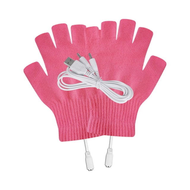 GDREDA USB Heated Winter Gloves for Men and Women Rechargeable Hand Warmers with Knitted Mitten Design Laptop Typing Compatible Full Finger Coverage Pink,One Size