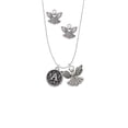 thumbnail image 2 of Delight Jewelry Silvertone Antiqued Round Seal - Initial - A - Silver tone Guardian Angel Charm Necklace and Stud Earrings, 2 of 4