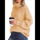 thumbnail image 3 of Suéter de Cuello Alto, Larga, Estilo Globo, Liso, para Mujer, para Invierno y Otoño. Albaricoque XL, 3 of 6