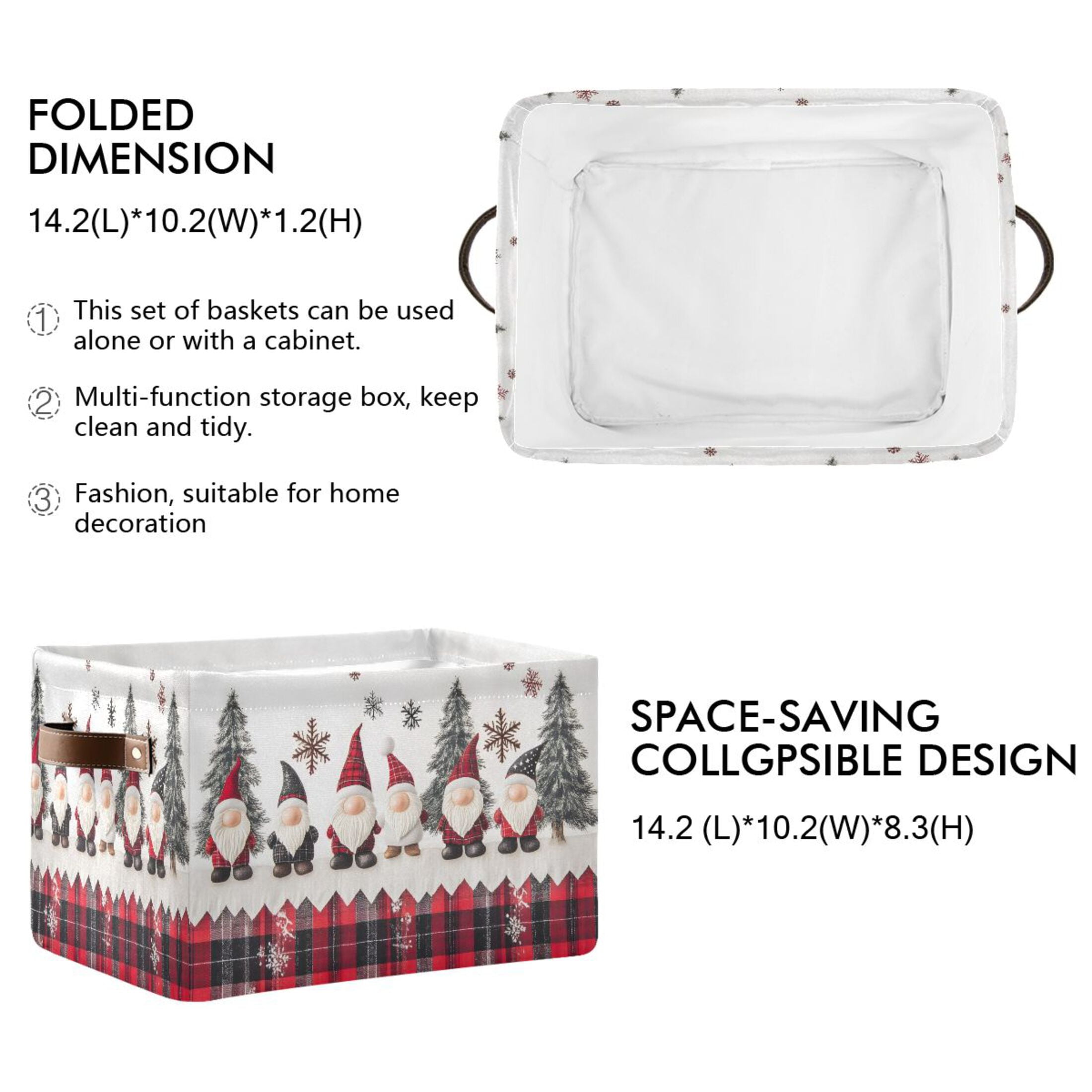 Ryvnso Gnomes Snowflakes Christmas Storage Basket Large Bin Foldable Boxes Toys Organizer 14.2x10.2x8.3in 2 PCs