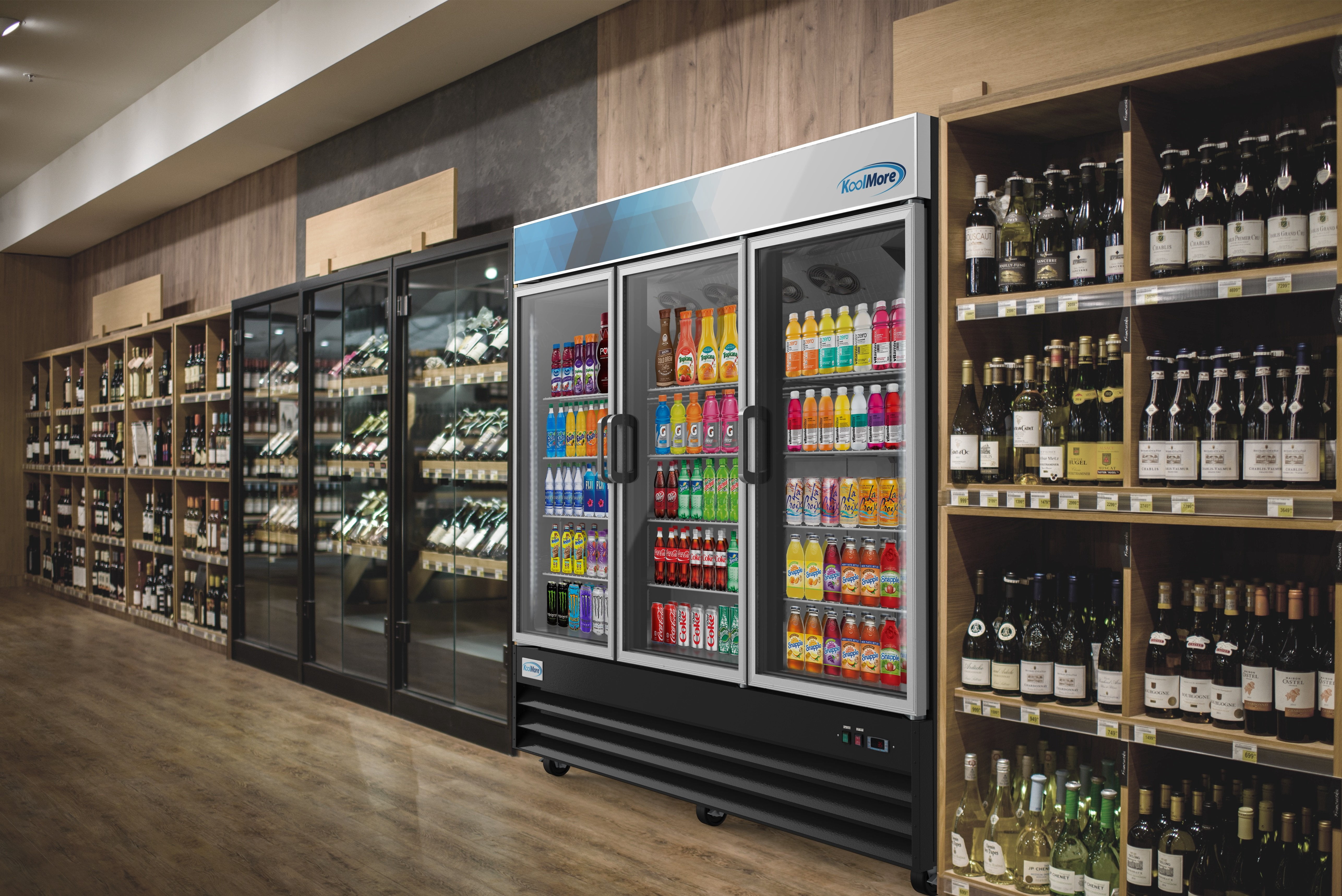 Koolmore 78 1/4" Commercial Glass 3 Door Display Refrigerator Merchandiser - Upright Beverage Cooler with LED Lighting - 53 Cu. Ft.