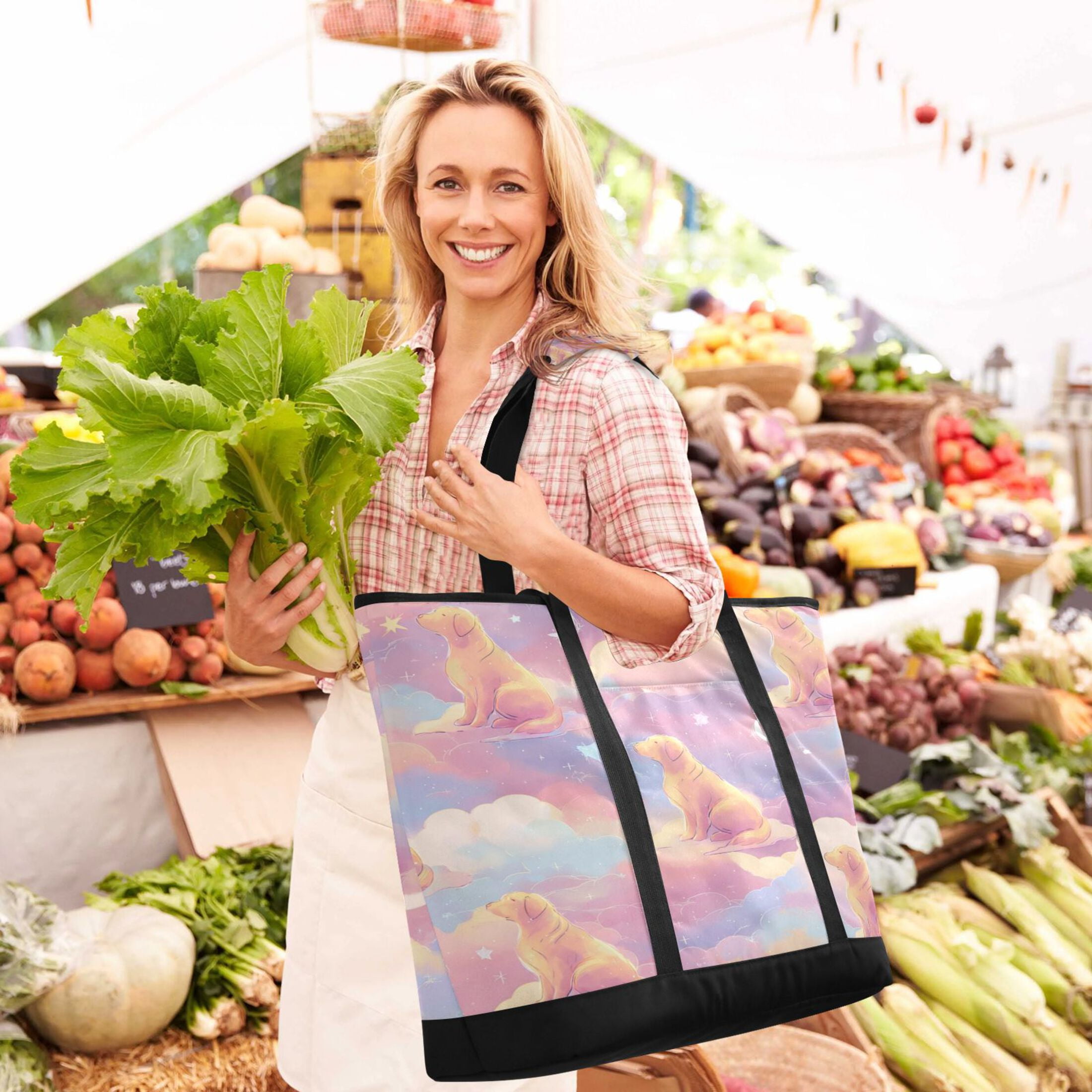 Large Hand-held Ice Pack Picnic Bag Insulation and Refrigeration Suitable for Shopping Picnics and Camping Pink Dog