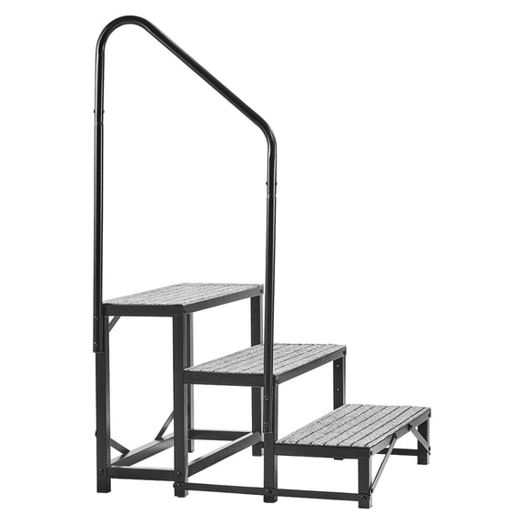 KFFKFF 3-Step RV Stairs with Handrail, 660 lbs Capacity, Durable Outdoor Steps with Anti-Slip Mat for Seniors and Pets, Portable Stairs for Hot Tub, Camper, Mobile Home, Porch, Pool, and SPA