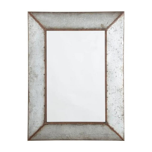 Benjara BM231926 Rectangular Metal Frame Accent Mirror with Keyhole Hanger, Galvanized Grey