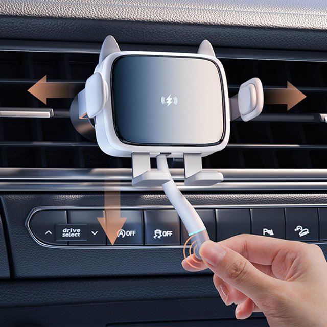 de coche inalámbrico con forma de gato Soporte para teléfono móvil con montaje en salida de aire Sujeción automática de liberación rápida blanco shamjiam Soporte de carga para teléfono de coche