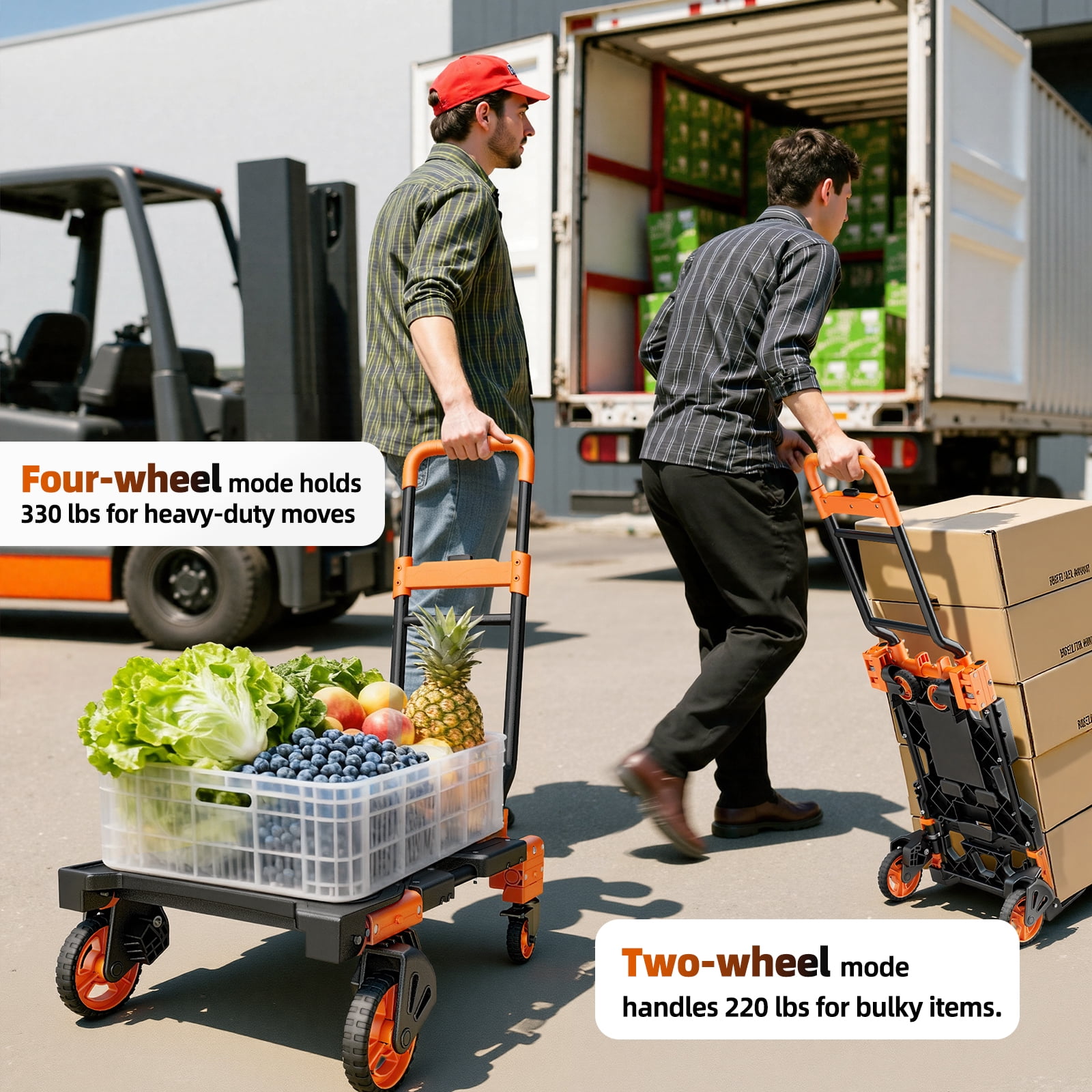 FUTURELAB 2 in 1 Folding Hand Truck, Four/Two Wheels 330LBS Capacity Foldable Cart,Convertible Dolly Cart with Retractable,Truck/Dolly for Travel, Moving, Shopping, Office