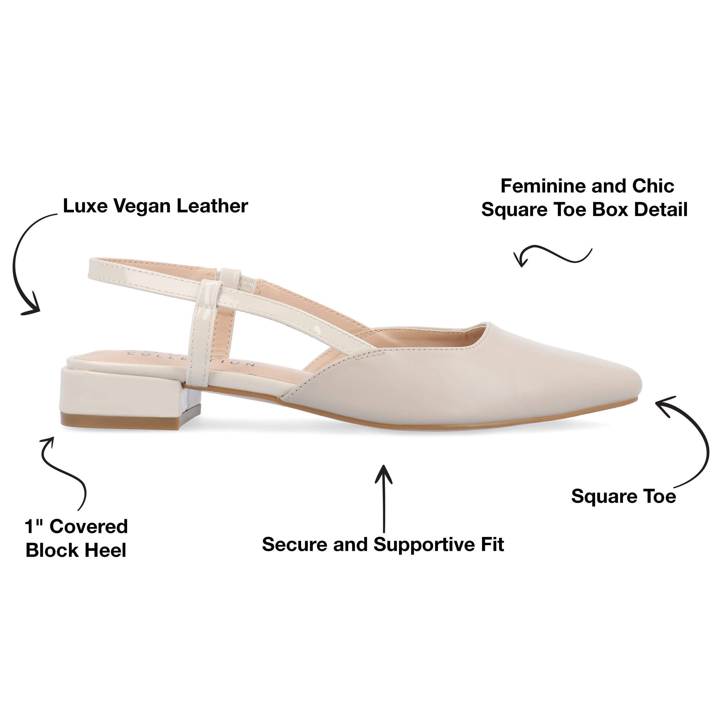 Journee Womens Paislee Sling Back Block Heel Square Toe Flats