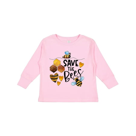 

Inktastic Save the Bees Cute Bees and Hearts Boys or Girls Long Sleeve Toddler T-Shirt