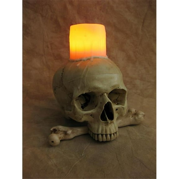 Lighted Skull With Bone & Wax Candle