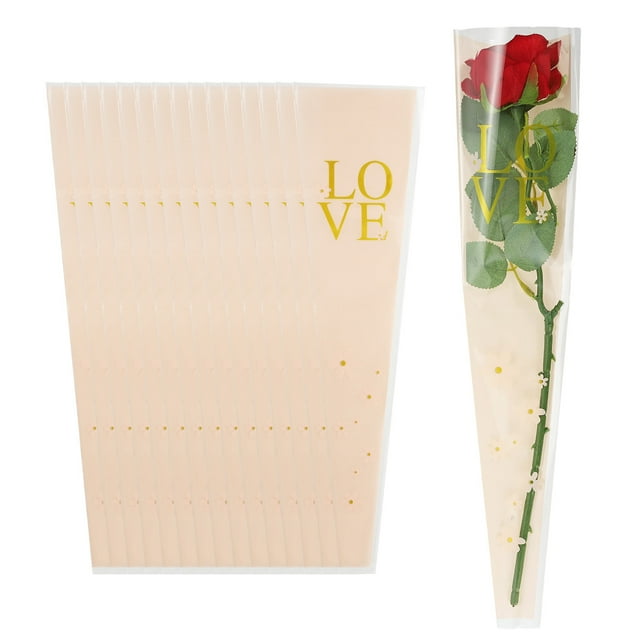 Uxcell 150 Pack Flower Wrapping Bag, Pink Floral Packing Sleeves Gold Edge 17.7"x4.7"x1.6"