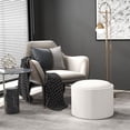 thumbnail image 3 of JWRWEFA Round Storage Ottoman Coffee Table with Flip Top Tray, Linen Fabric Upholstered Footrest Ottoman with Hidden Storage, Cream White, 3 of 11