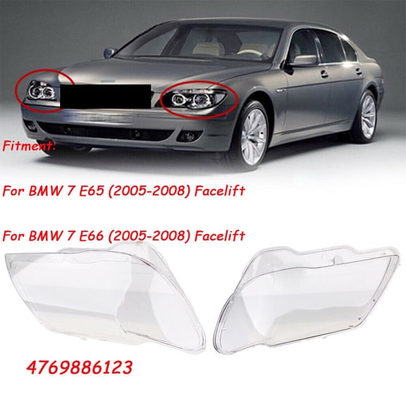 Left & Right Headlight Headlamp Lens Cover for BMW 7 E65 / E66 LCI 2005-2008