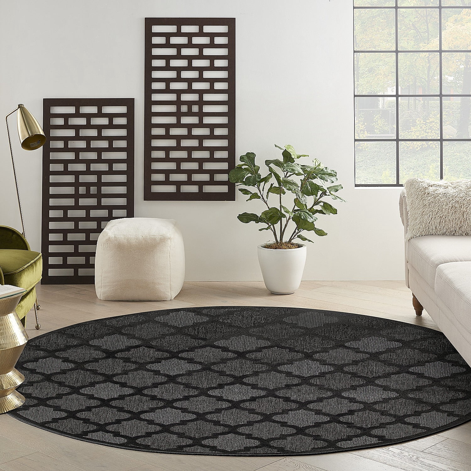 Nourison Easy Care Indoor/Outdoor Charcoal Black 8' x Round Area Rug (8 Round)