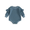 thumbnail image 1 of EYIIYE Infant Baby Girl Long Sleeve Romper Newborn Ruffle Round Neck Jumpsuit Solid Color Textured Bodysuit Loose Casual Daily Clothes, 1 of 9
