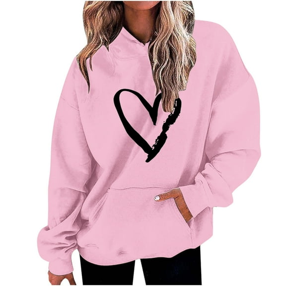 ShiShine Valentines Day Couple Heart Print Sweatshirt Crewneck Long Sleeve Loose Fit Casual Pullover for Men and Women