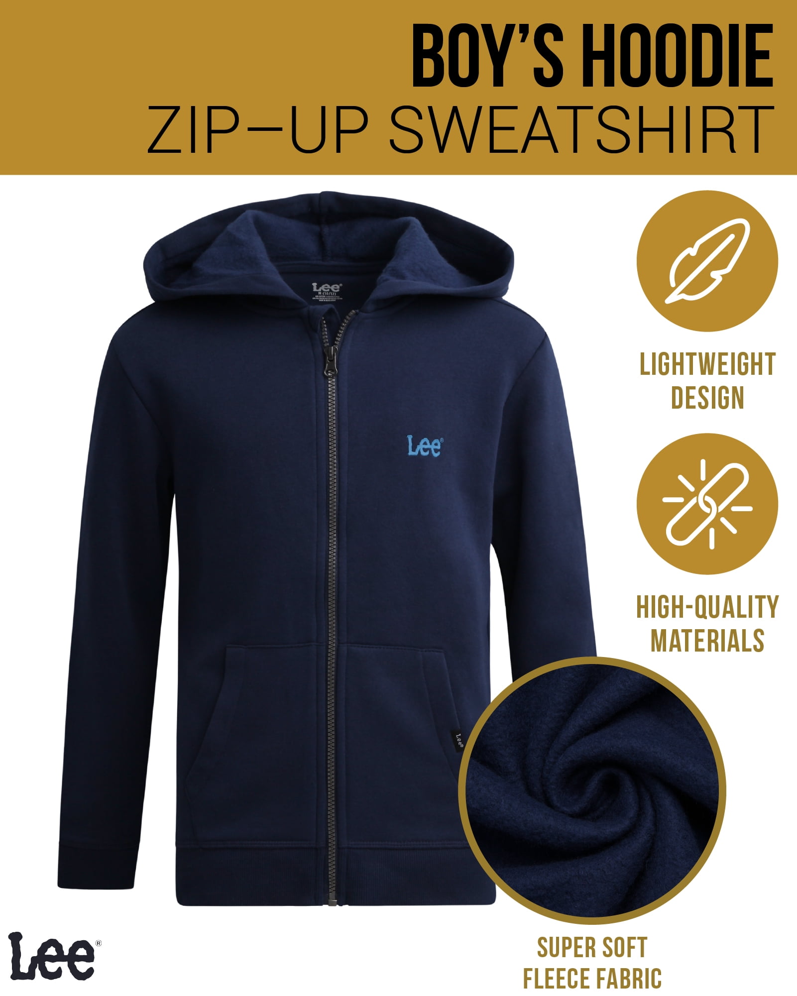 Lee Boys Zip Up Hoodie Lightweight Soft Hooded Sweatshirt for Boys Plain Hoodies 2 or 3 Pack