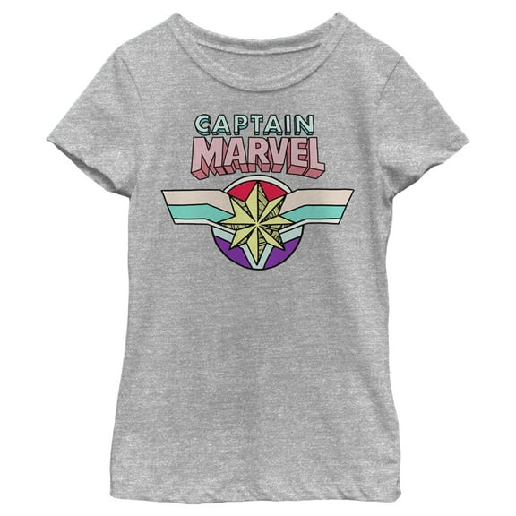 Girl's Marvel Captain Marvel Rainbow Star Symbol  Graphic Tee Athletic Heather X Small