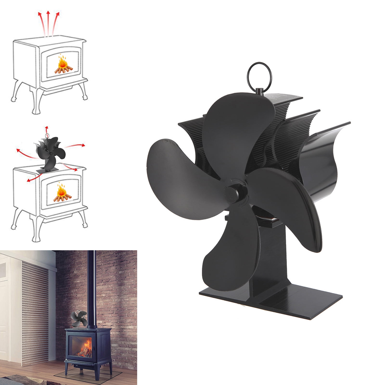 Amdohai 4 Blades Heat Powered Stove Fan Fireplace Fans Wood Log Burner Fan  Silent Circulating Warm Air with Ring Handle | Walmart Canada