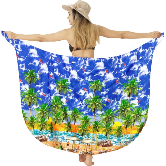 LA LEELA Women's Beach Wrap Bikini Swimwear Swim Cover up Skirt Summer Wraps Beachwear Sarong Coverups Swimsuits for Women One Size Royal Blue_AA43