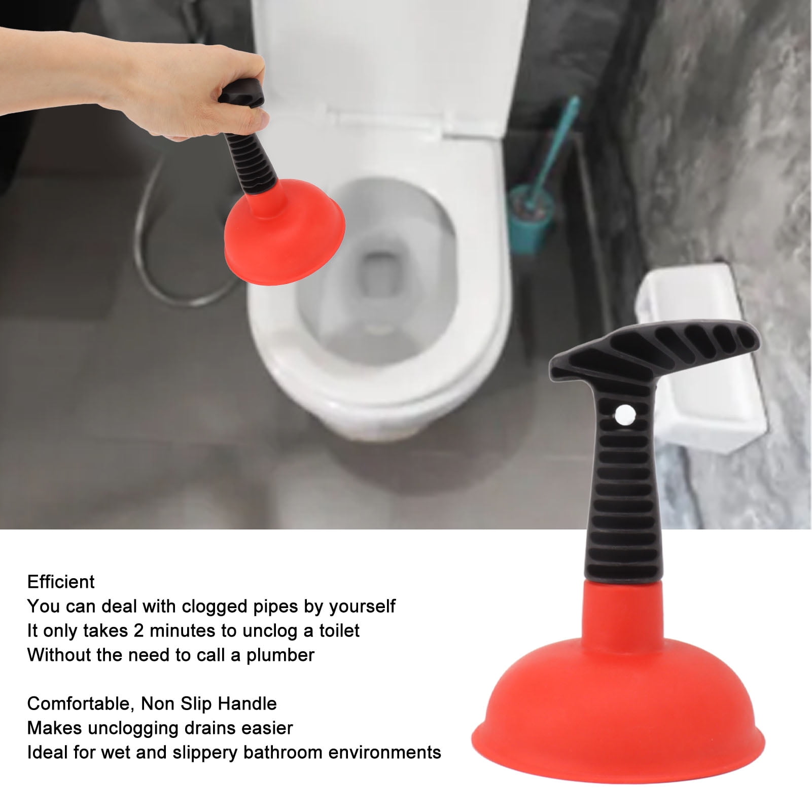 Small Compact Plunger Powerful Ergonomic Handle Bathroom Kitchen Sink  Bathtub And Shower Drain Unclog Fast & Easy Minimal Effort