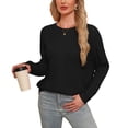 thumbnail image 3 of Asklazy Women Pullovers Sweater Soft Fisherman Cable Long Sleeve Crewneck Sweater,Thanksgiving,Black,L, 3 of 10
