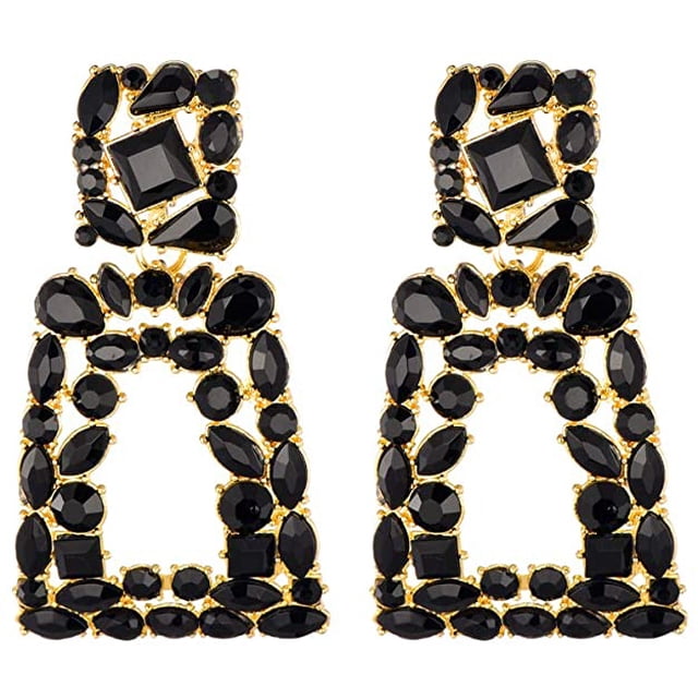 Rhinestone Rectangle Dangle Earrings for Women Sparkly Crystal Geometric Drop Statement Earrings