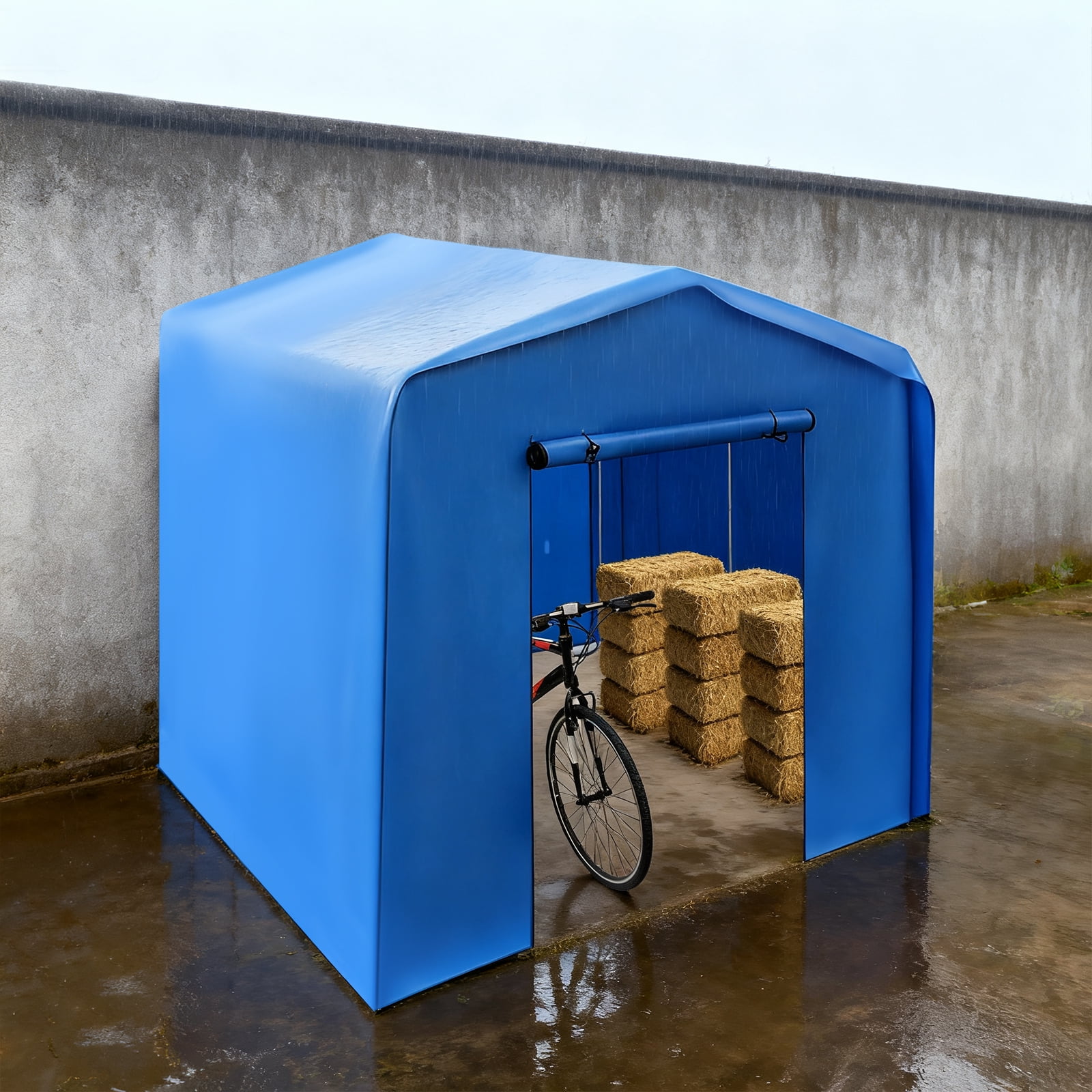 Blue Steel Frame PE Cloth 12x12x8 Foot Carport Rainproof and Dustproof Garage Multifunctional Storage Tent