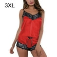 thumbnail image 1 of serony Ensemble de Pyjama à Bretelles en Dentelle pour Femme, Short d'Été, Rouge, 3TG, 1 of 6