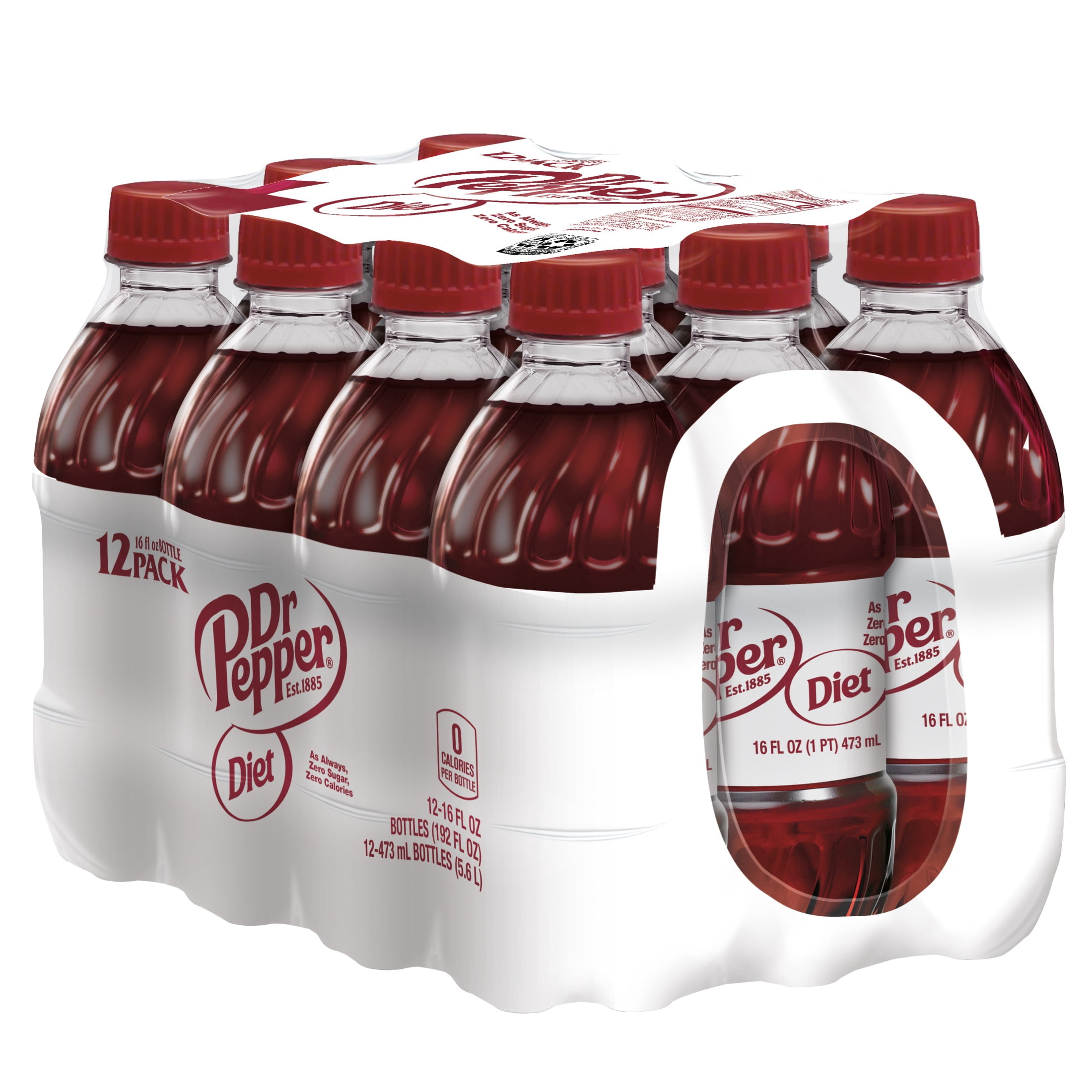 Diet Dr Pepper Soda Pop, 16 fl oz, 12 Pack Bottles