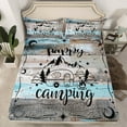 thumbnail image 2 of YST Rustic Camper Bed Sheets Full Happy Camping Bunk Sheet Set Boho Moon Stars Rv Camper Decor Bedding For Travel Trailers,Camping Car Accessories Fitted Sheet Blue Grey Flat Sheet 4 Pcs, 2 of 5