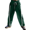 thumbnail image 3 of Women'S Wide Leg Pants Casual Drawstring Elastic Waisted Contrast Color Workout Y2K Track Pants Green L, 3 of 7