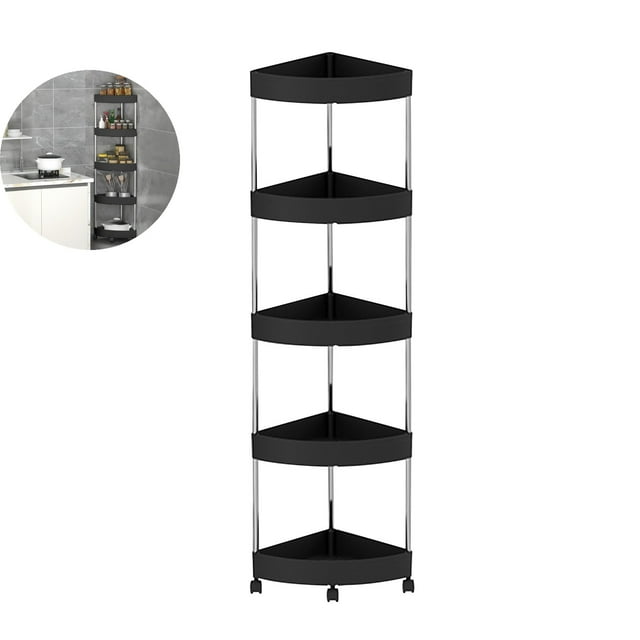 Dvruxg Rustproof 5 Tier Floor Standing Corner Shower Caddy Organizer, Plastic Metal Splicing Floor Corner Shelf Rack Storage Stands for Bathroom