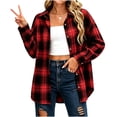 thumbnail image 5 of thefmos Women's Collared Long Sleeve Plaid Shirt Jacket Loose Fit Button Down Casual Shacket Fall Spring Outfit, Red L, 5 of 7