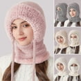 thumbnail image 5 of Women Winter Hat with Integrated Scarf Cold-proof Front Cover Thick Knitted Warm Solid Color Full Protection Outdoor Cycling Travel Cold Weather Cap, 5 of 5