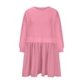 thumbnail image 3 of Npasoilc Dresses for Women Trendy 3/4 Sleeve Round Neck Drop Shoulder Patchwork Pleated Flowy Hem Pullover Shirt Dress Solid Color Casual Loose Mini Hoodless Hoodie Dress, 3 of 5