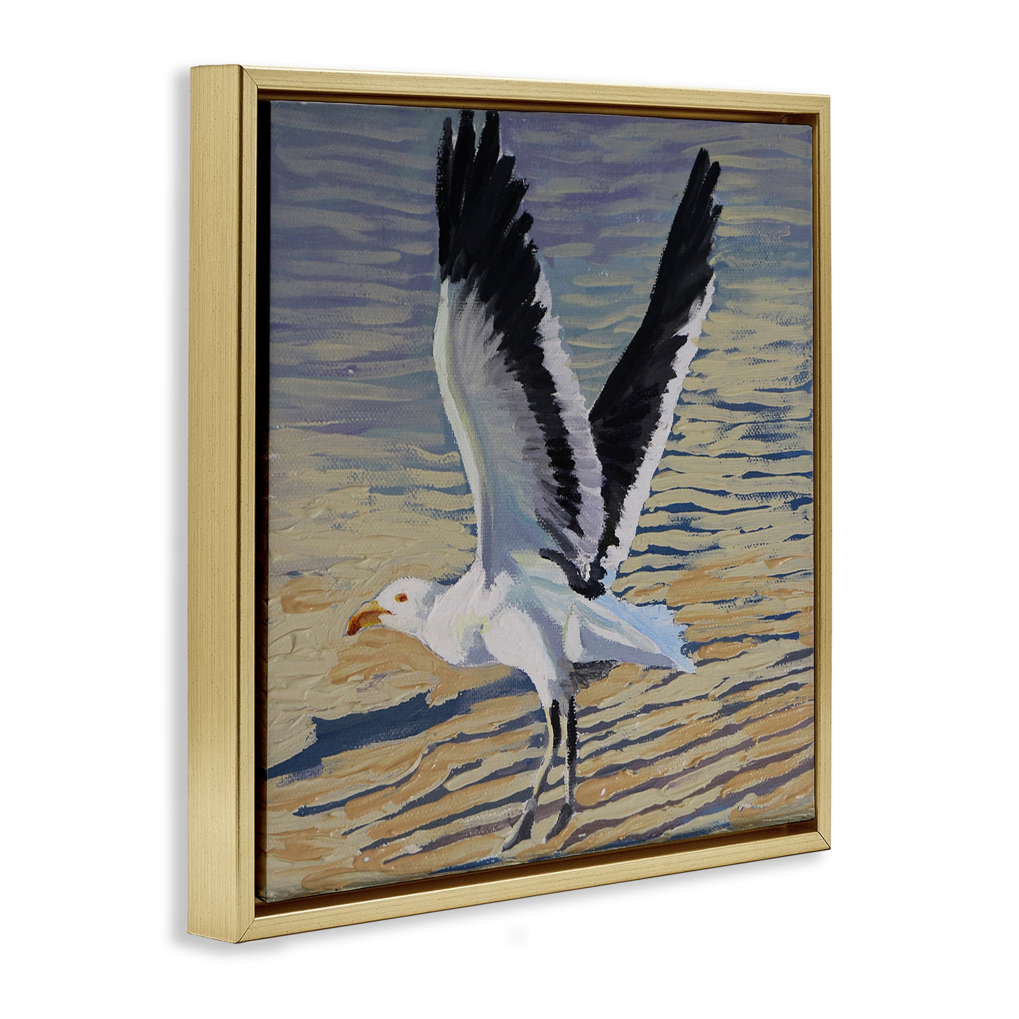 Stupell Industries Seagull Taking Flight Gold Framed Floater Canvas Wall Art, design by Violeta Vollmer