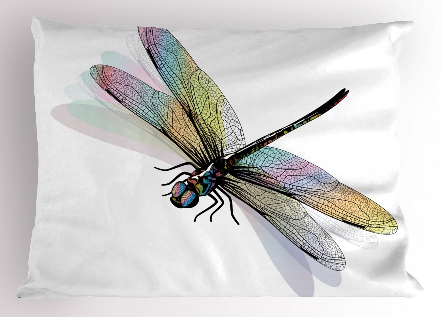 Dragonfly Pillow Sham Shady Dragonfly Pattern with Ornate Lace Style