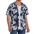 thumbnail image 2 of Uemuo White Leaves Pattern Cotton Linen Short Sleeve Shirts,Casual Lightweight Button Down Shirts,Vacation Beach Summer Tops-Large, 2 of 7